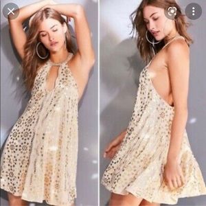Kimchi Blue Urban Outfitters UO Metallic Gold Star Swing Mini Dress S
